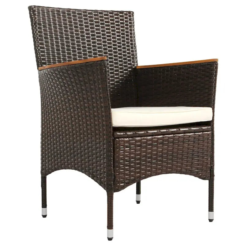 Ensemble de salle à manger d'extérieur 7 pièces, table à manger en osier avec plateau en bois, ensemble de conversation pour patio avec coussins moelleux