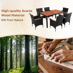 Ensemble de salle à manger d'extérieur 7 pièces, table à manger en osier avec plateau en bois, ensemble de conversation pour patio avec coussins moelleux