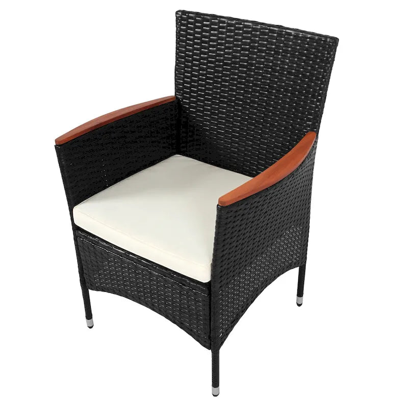 Ensemble de salle à manger d'extérieur 7 pièces, table à manger en osier avec plateau en bois, ensemble de conversation pour patio avec coussins moelleux