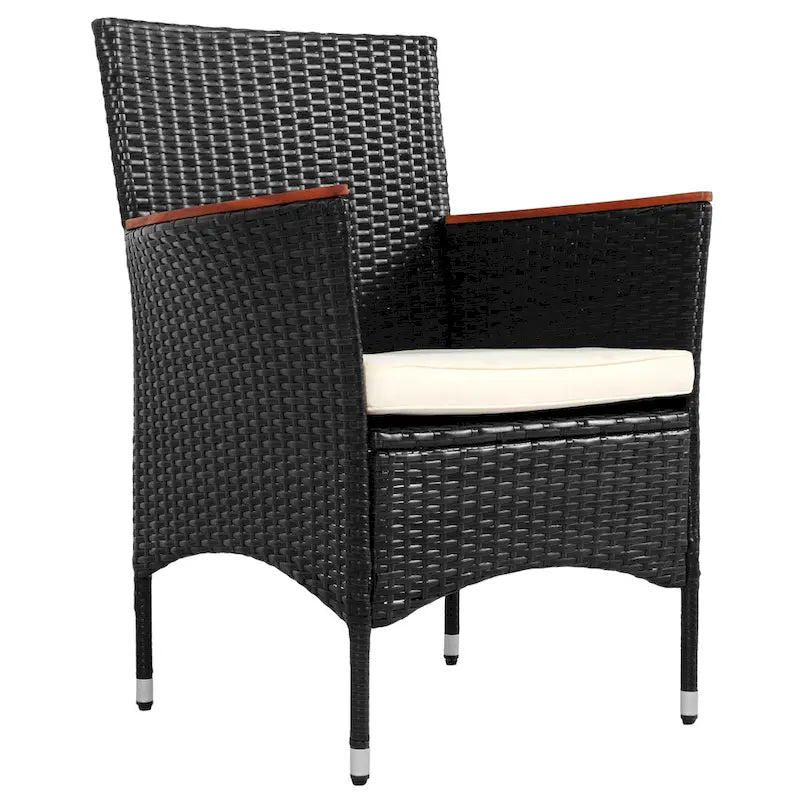 Ensemble de salle à manger d'extérieur 7 pièces, table à manger en osier avec plateau en bois, ensemble de conversation pour patio avec coussins moelleux