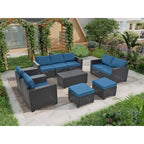 Ensemble de mobilier de jardin 10 pièces, canapé d'angle en rotin pour terrasse, ensemble de conversation résistant aux intempéries avec coussins et table basse