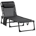 Chaise longue inclinable Outsunny, transat portable, lit de camp pliant avec dossier réglable et oreiller amovible