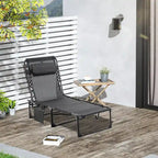 Chaise longue inclinable Outsunny, transat portable, lit de camp pliant avec dossier réglable et oreiller amovible