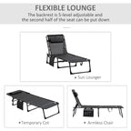 Chaise longue inclinable Outsunny, transat portable, lit de camp pliant avec dossier réglable et oreiller amovible