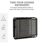 Chaise longue inclinable Outsunny, transat portable, lit de camp pliant avec dossier réglable et oreiller amovible