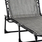 Chaise longue inclinable Outsunny, transat portable, lit de camp pliant avec dossier réglable et oreiller amovible