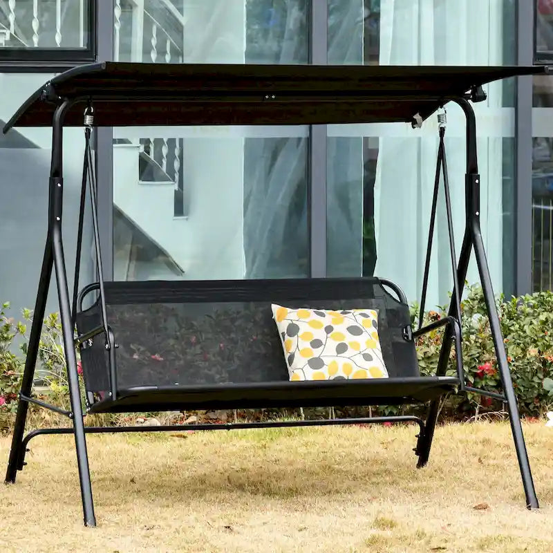 Balancelle de jardin Outsunny avec auvent, banc deux places avec auvent inclinable réglable, accoudoirs et tissu en maille respirante pour le jardin