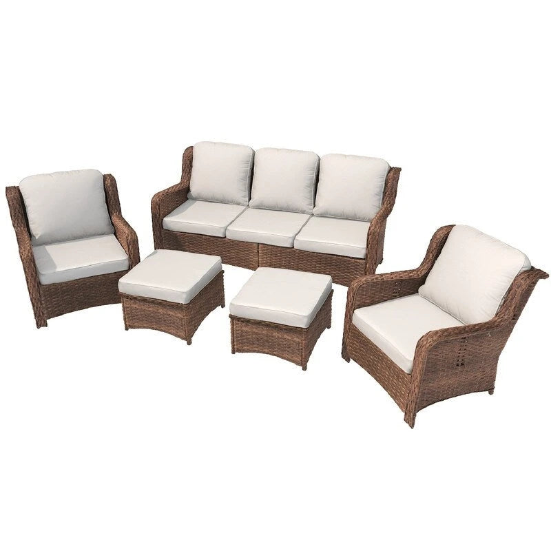 Ensemble de conversation 5 pièces pour patio avec dossier haut et coussins beiges