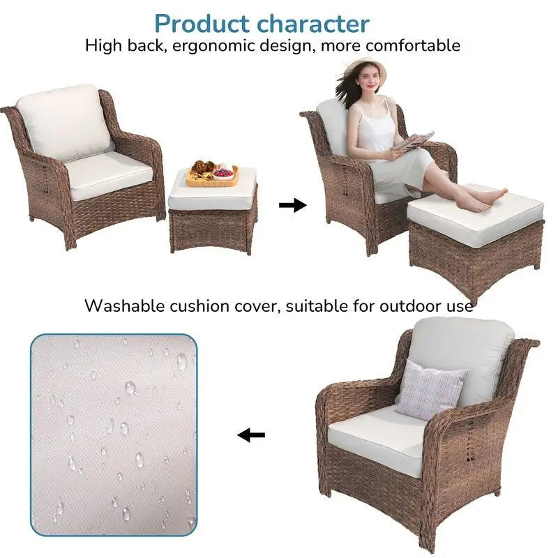 Ensemble de conversation 5 pièces pour patio avec dossier haut et coussins beiges