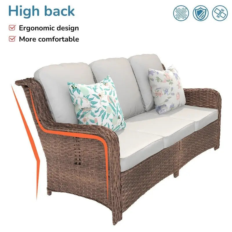 Ensemble de conversation 5 pièces pour patio avec dossier haut et coussins beiges