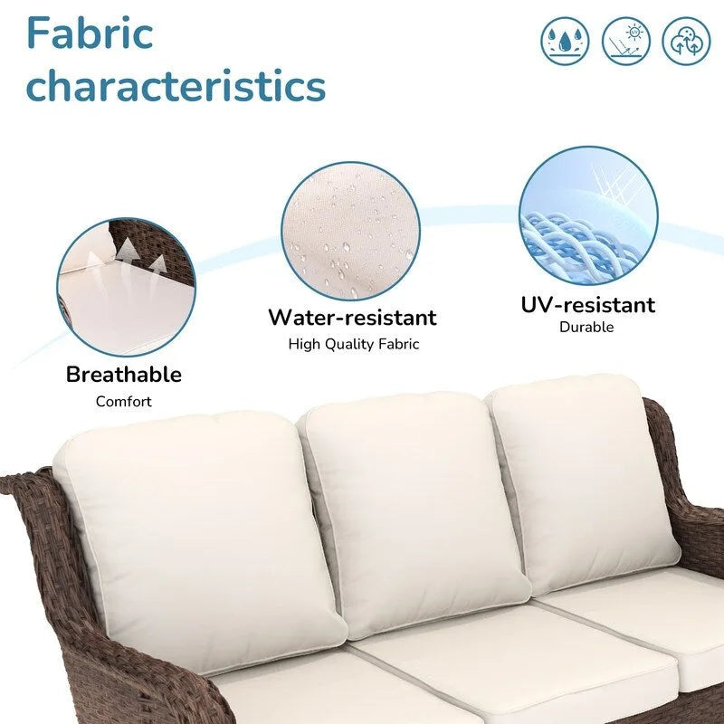 Ensemble de conversation 5 pièces pour patio avec dossier haut et coussins beiges