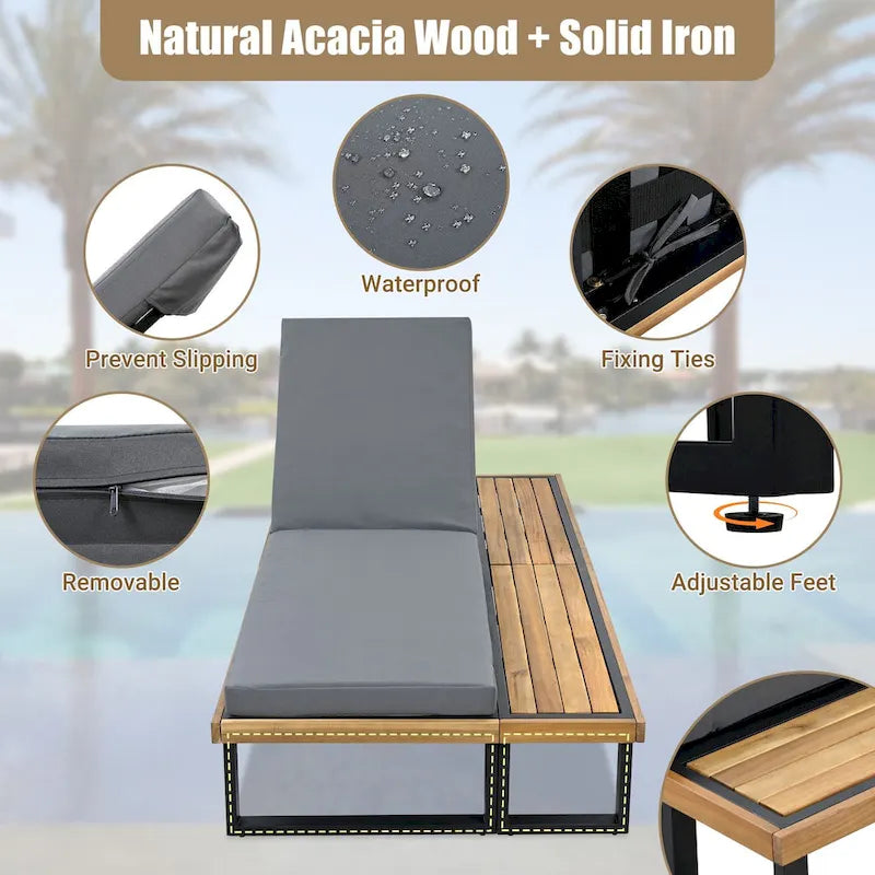 Chaise longue de patio avec dossier réglable en 5 positions