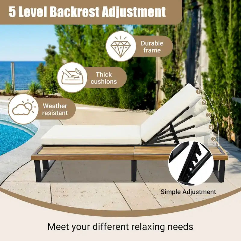 Chaise longue de patio avec dossier réglable en 5 positions