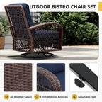 Ensemble de 3 fauteuils à bascule pivotants d'extérieur en osier UPHA avec table d'appoint et coussins