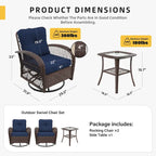 Ensemble de 3 fauteuils à bascule pivotants d'extérieur en osier UPHA avec table d'appoint et coussins