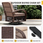 Ensemble de 3 fauteuils à bascule pivotants d'extérieur en osier UPHA avec table d'appoint et coussins