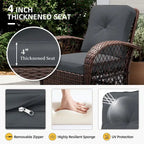 Ensemble de 3 fauteuils à bascule pivotants d'extérieur en osier UPHA avec table d'appoint et coussins