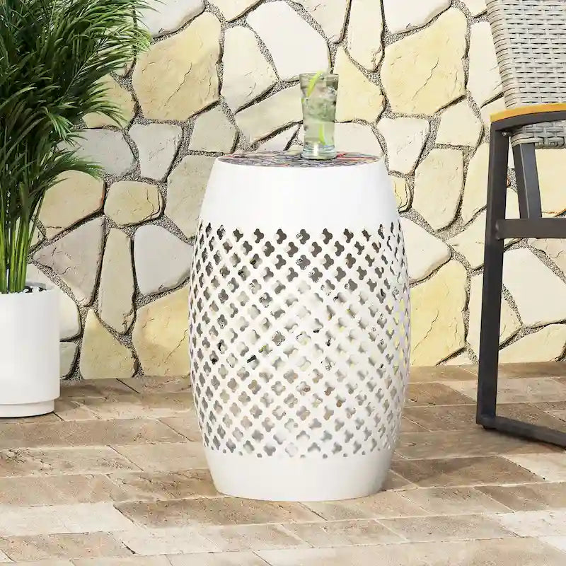 Table d'appoint en fer de 45 cm avec plateau en mosaïque style sud-ouest pour terrasse ou patio
