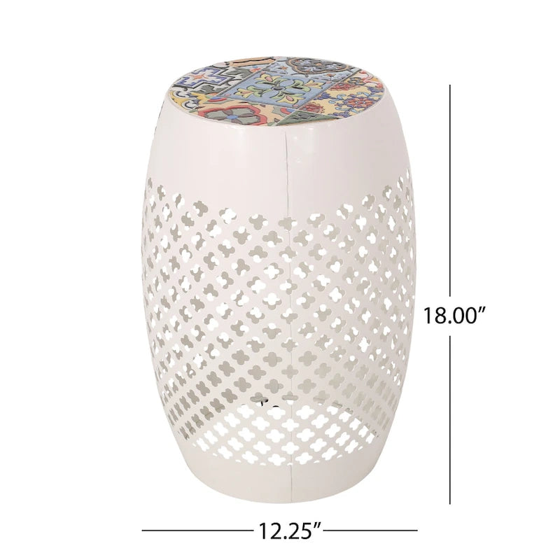 Table d'appoint en fer de 45 cm avec plateau en mosaïque style sud-ouest pour terrasse ou patio