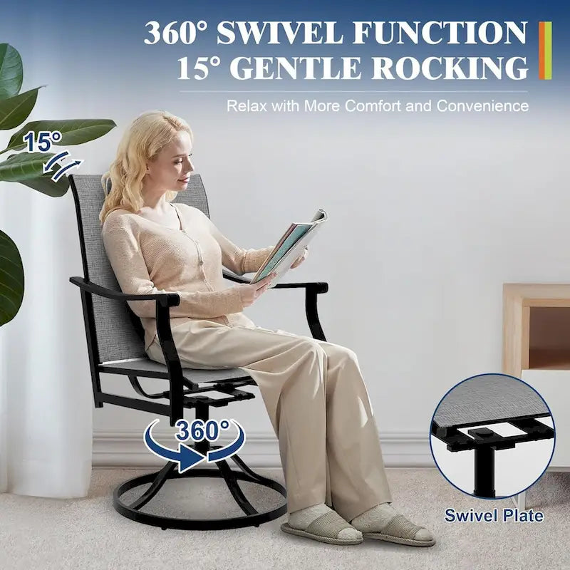 Lot de 2 chaises de salle à manger pivotantes d'extérieur avec dossier respirant en textilène