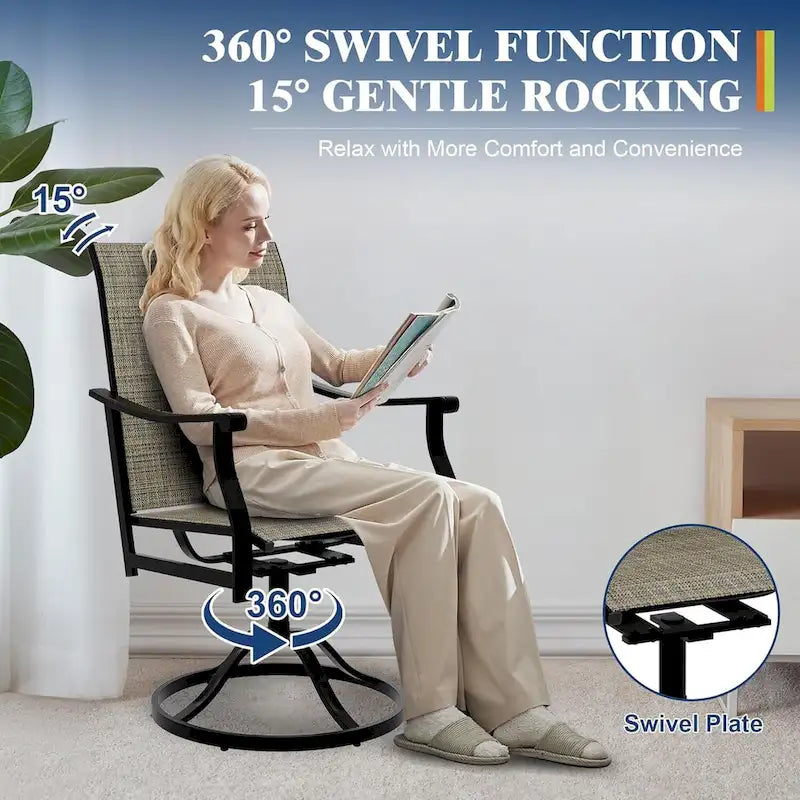 Lot de 2 chaises de salle à manger pivotantes d'extérieur avec dossier respirant en textilène