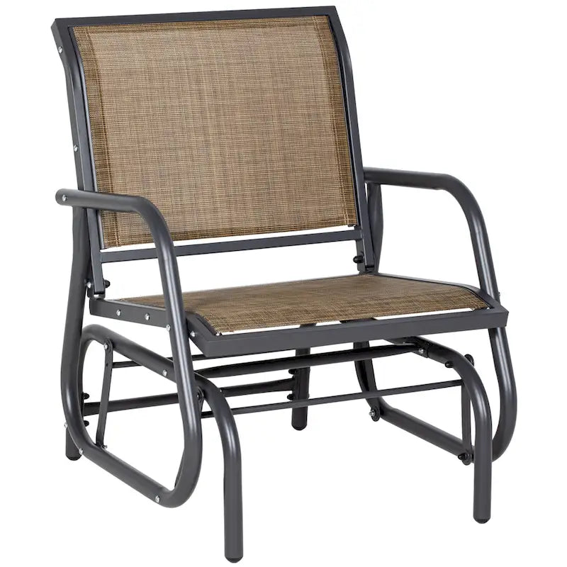 Outsunny Porch Glider with Breathable Mesh, Curved Armrests and Steel Frame for Garden, Poolside, Backyard, Balcony