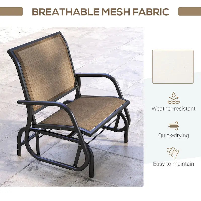 Fauteuil à bascule Outsunny pour véranda avec filet respirant, accoudoirs incurvés et structure en acier, idéal pour le jardin, la piscine, la cour ou le balcon.