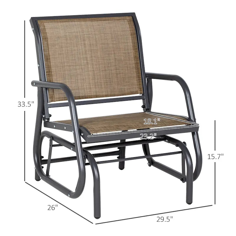 Fauteuil à bascule Outsunny pour véranda avec filet respirant, accoudoirs incurvés et structure en acier, idéal pour le jardin, la piscine, la cour ou le balcon.
