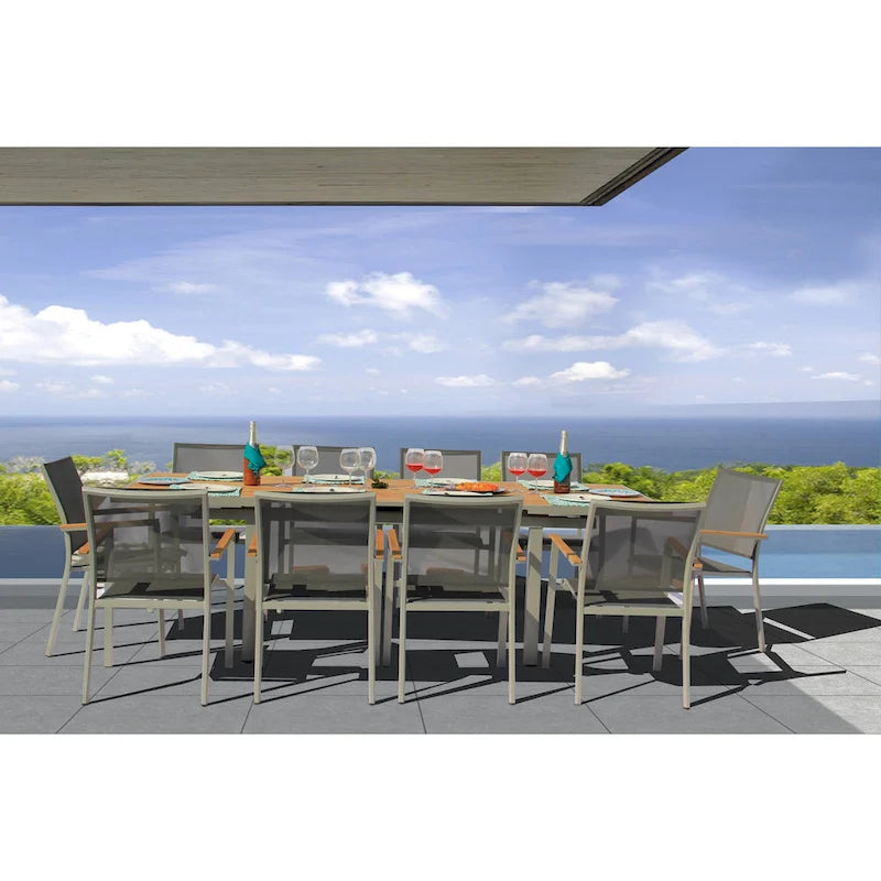 Catania Grey Seagull 11-Piece Aluminum Outdoor Dining Set with Sling Set in Pewter - N/A