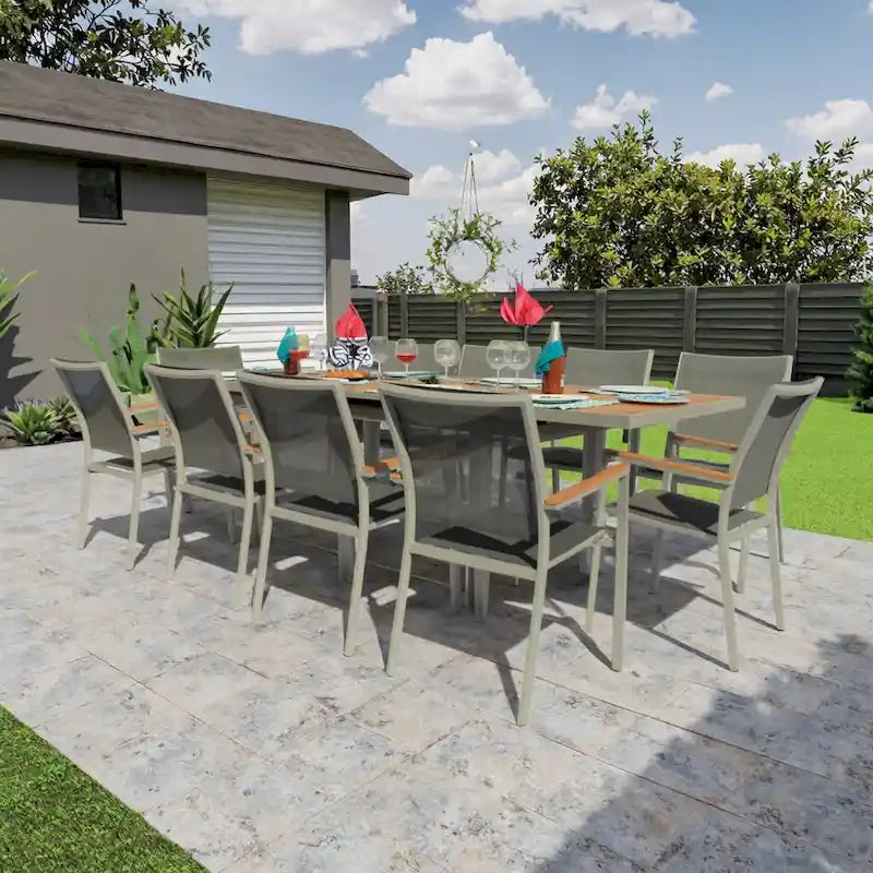 Ensemble de salle à manger d'extérieur Catania Grey Seagull 11 pièces en aluminium avec sangle couleur étain - Non disponible
