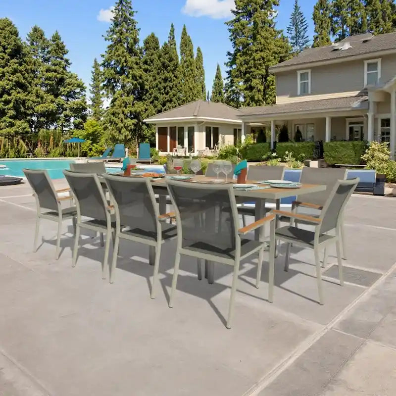 Ensemble de salle à manger d'extérieur Catania Grey Seagull 11 pièces en aluminium avec sangle couleur étain - Non disponible