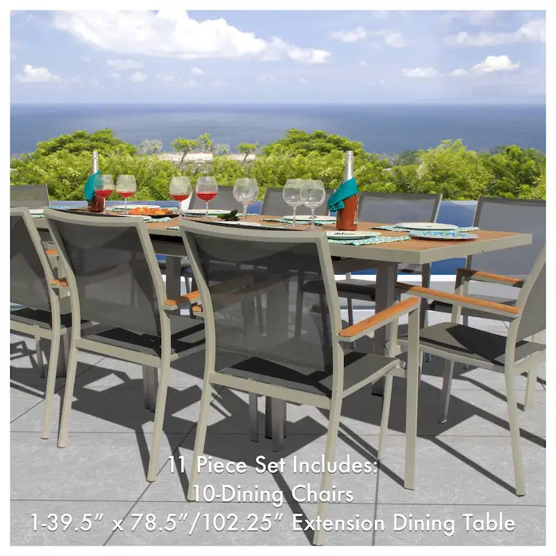 Ensemble de salle à manger d'extérieur Catania Grey Seagull 11 pièces en aluminium avec sangle couleur étain - Non disponible