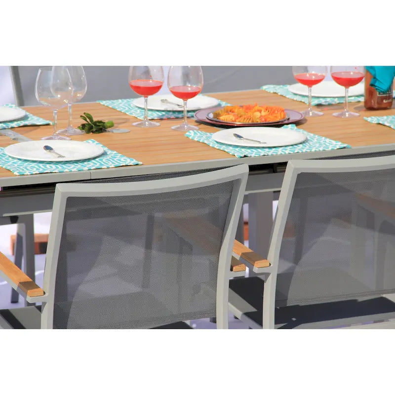 Ensemble de salle à manger d'extérieur Catania Grey Seagull 11 pièces en aluminium avec sangle couleur étain - Non disponible