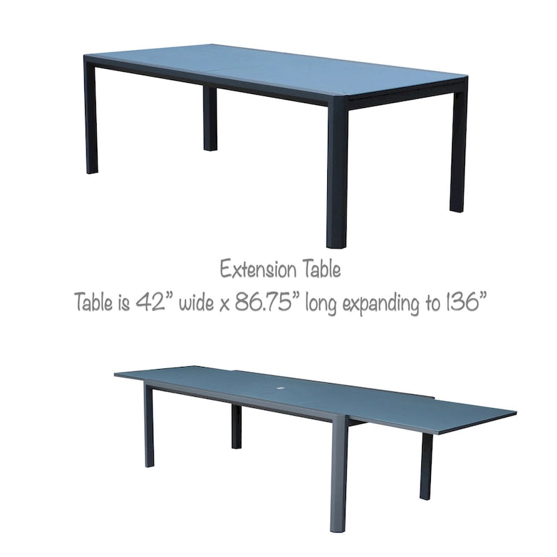 Ensemble de salle à manger d'extérieur Tropea 13 pièces en aluminium gris foncé avec sac de transport gris nuit - Non disponible