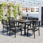 7-Piece Outdoor Patio Dining Set, with 6 Stackable Patio Chairs and Rectangular Dining Table for Patio, Balcony