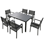 Ensemble de salle à manger d'extérieur 7 pièces, comprenant 6 chaises de patio empilables et une table rectangulaire pour patio ou balcon.