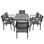 Ensemble de salle à manger d'extérieur 7 pièces, comprenant 6 chaises de patio empilables et une table rectangulaire pour patio ou balcon.
