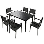 Ensemble de salle à manger d'extérieur 7 pièces, comprenant 6 chaises de patio empilables et une table rectangulaire pour patio ou balcon.