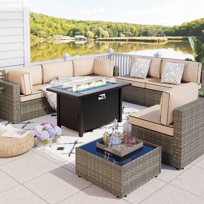 Ensemble de sièges sectionnels 8 pièces avec foyer