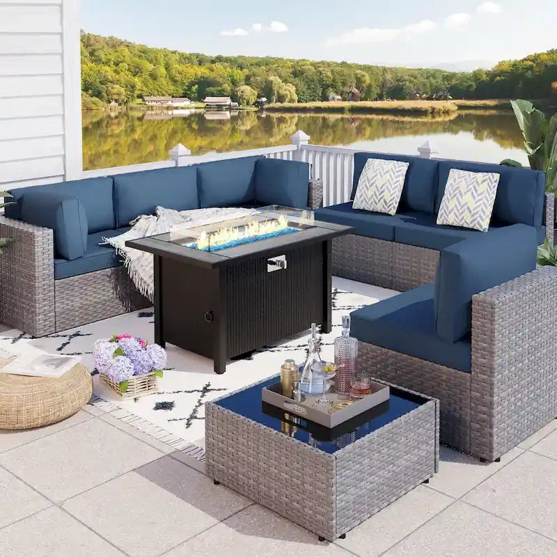 8 Piece Sectional Seating Group with Fire Pit
