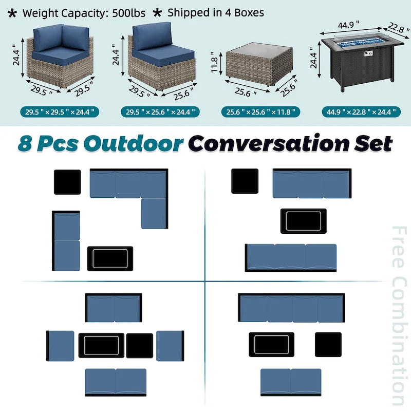 Ensemble de sièges sectionnels 8 pièces avec foyer