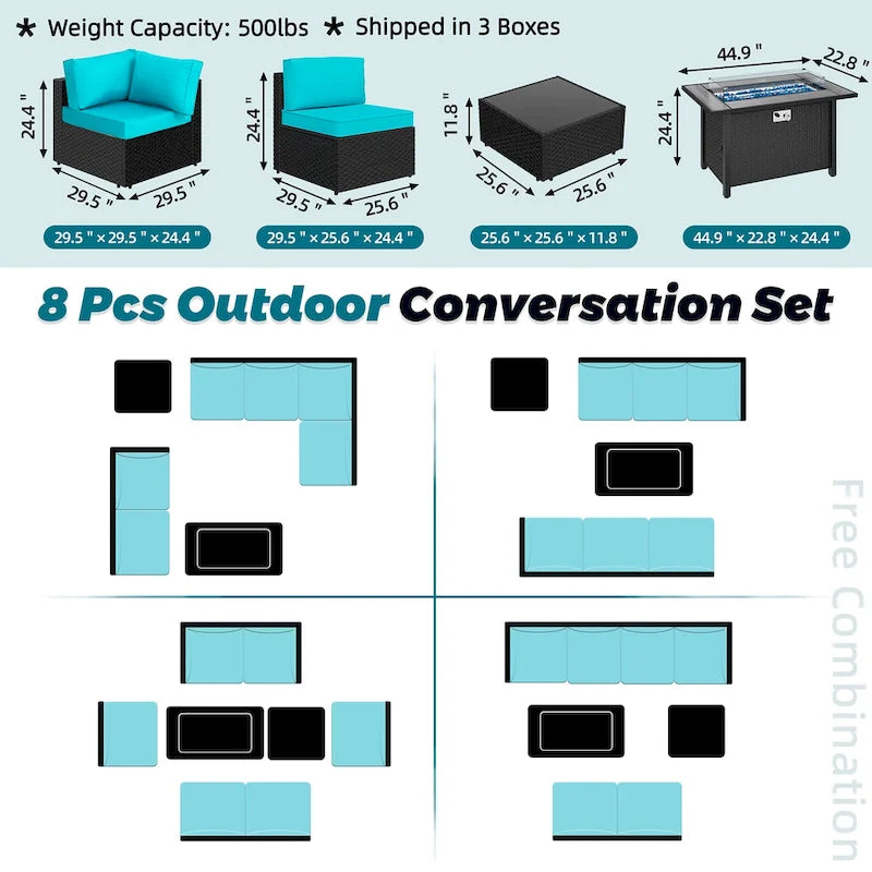 Ensemble de sièges sectionnels 8 pièces avec foyer