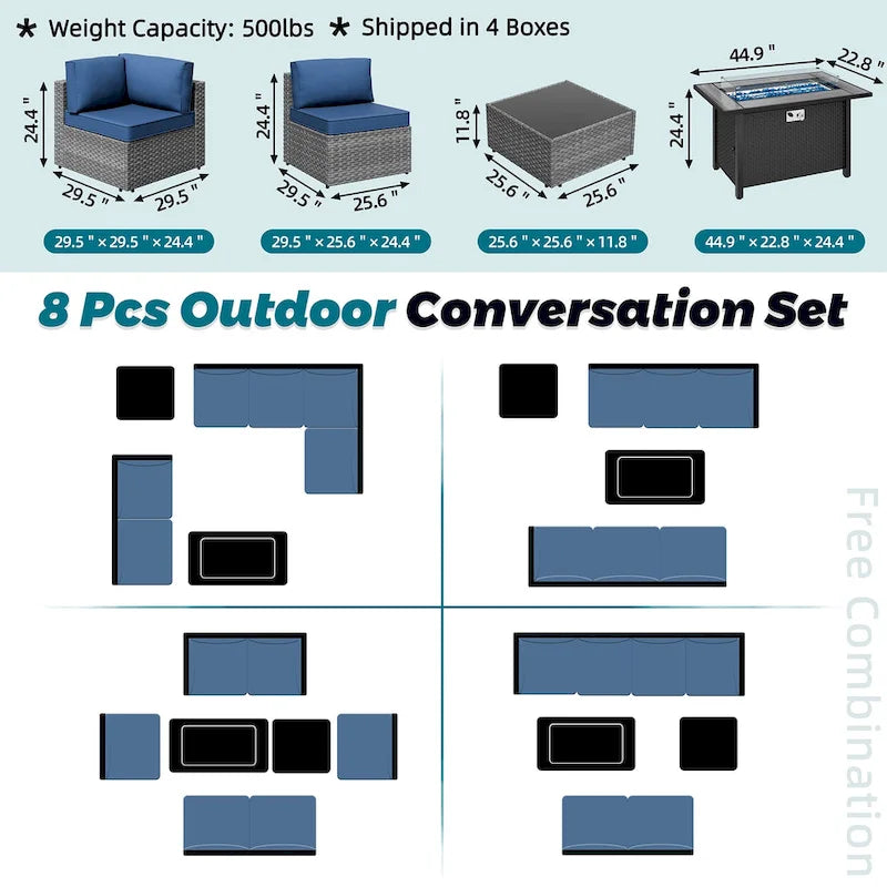 Ensemble de sièges sectionnels 8 pièces avec foyer