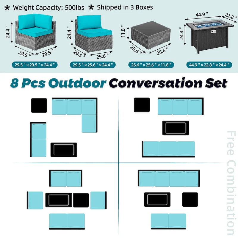 Ensemble de sièges sectionnels 8 pièces avec foyer