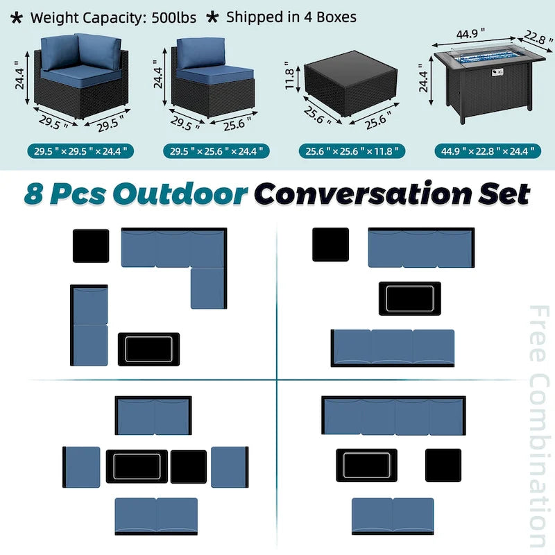 Ensemble de sièges sectionnels 8 pièces avec foyer