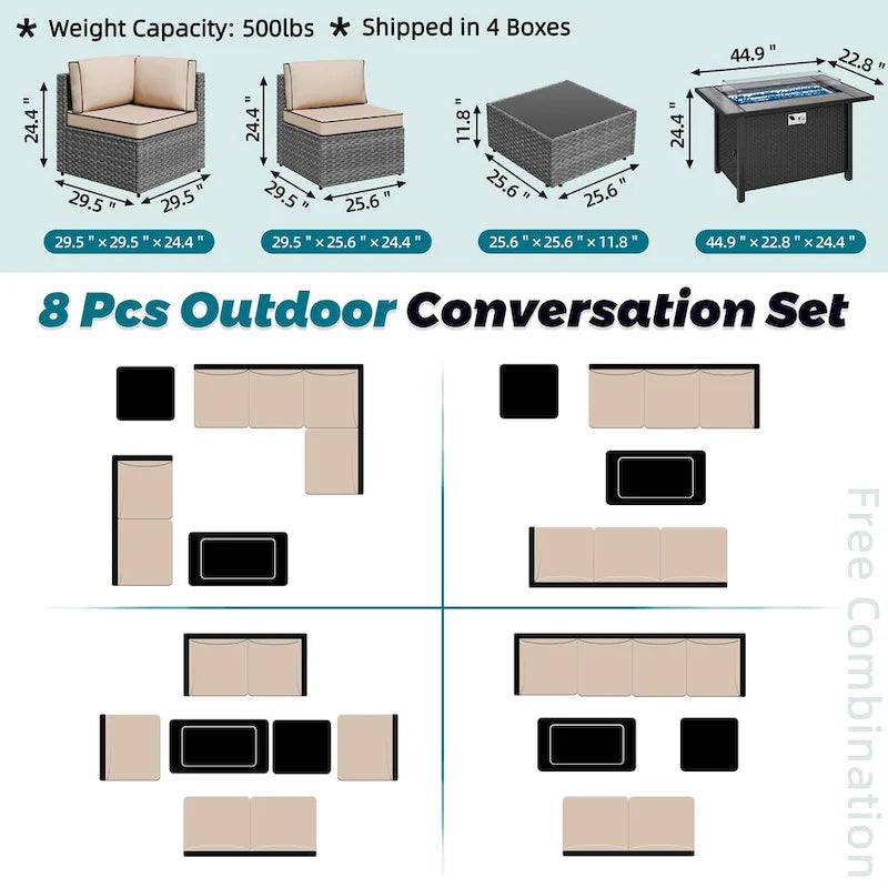 Ensemble de sièges sectionnels 8 pièces avec foyer