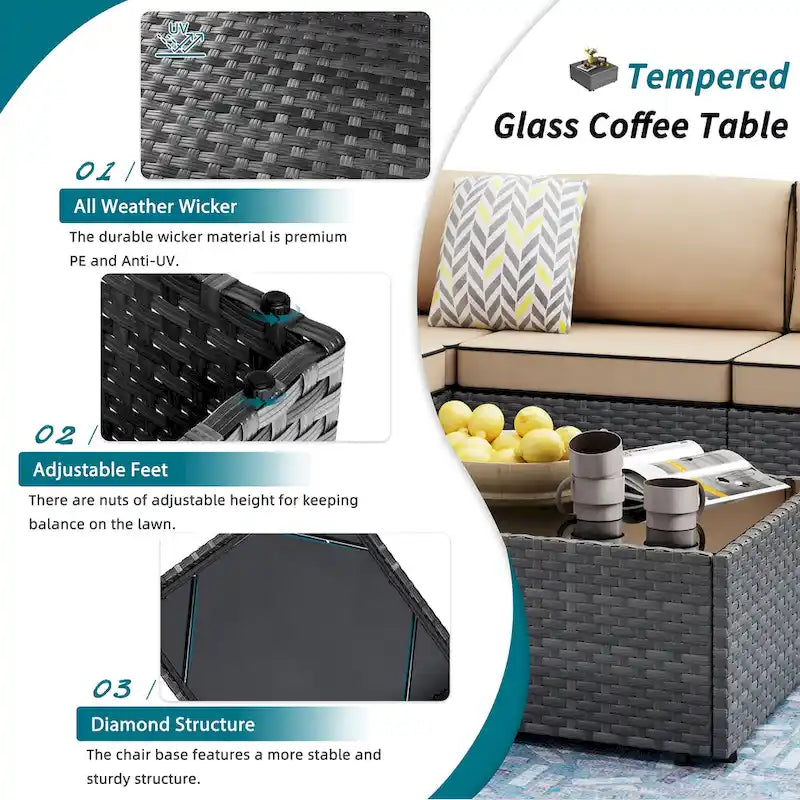 Ensemble de sièges sectionnels 8 pièces avec foyer