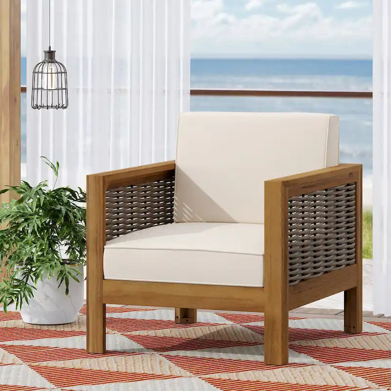 Outdoor Acacia Wood Club Chairs, 2-Pcs