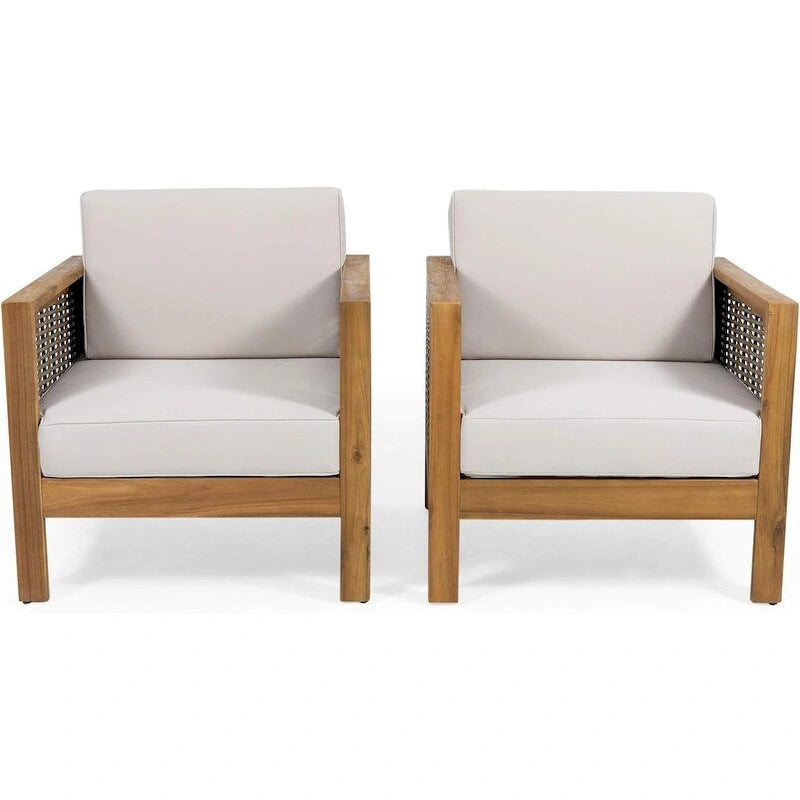 Fauteuils club d'extérieur en bois d'acacia, lot de 2