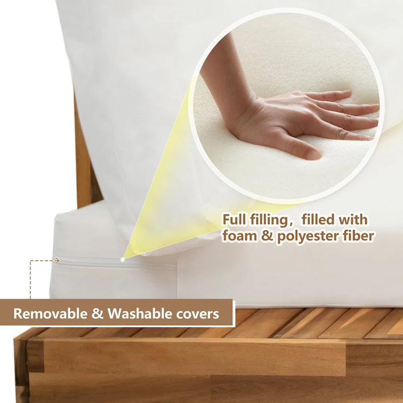 Ensemble de canapé d'angle en L avec table et chaises longues en bois, ensemble de conversation extérieur 4 pièces